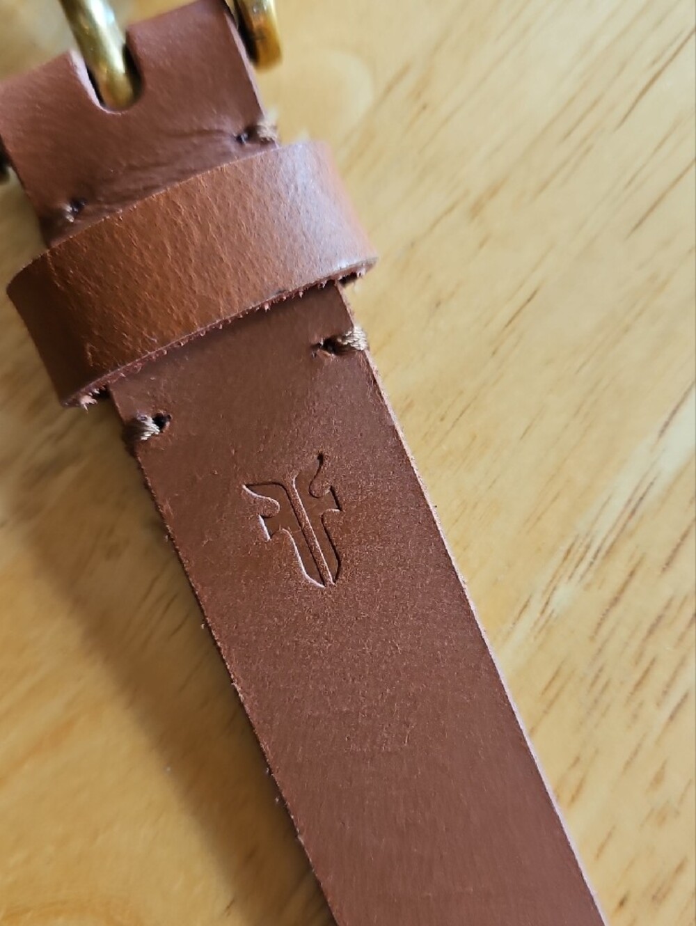 Frye Chestnut Leather Belt with Brass Buckle 1" Inch Wide - Picture 5 of 7
